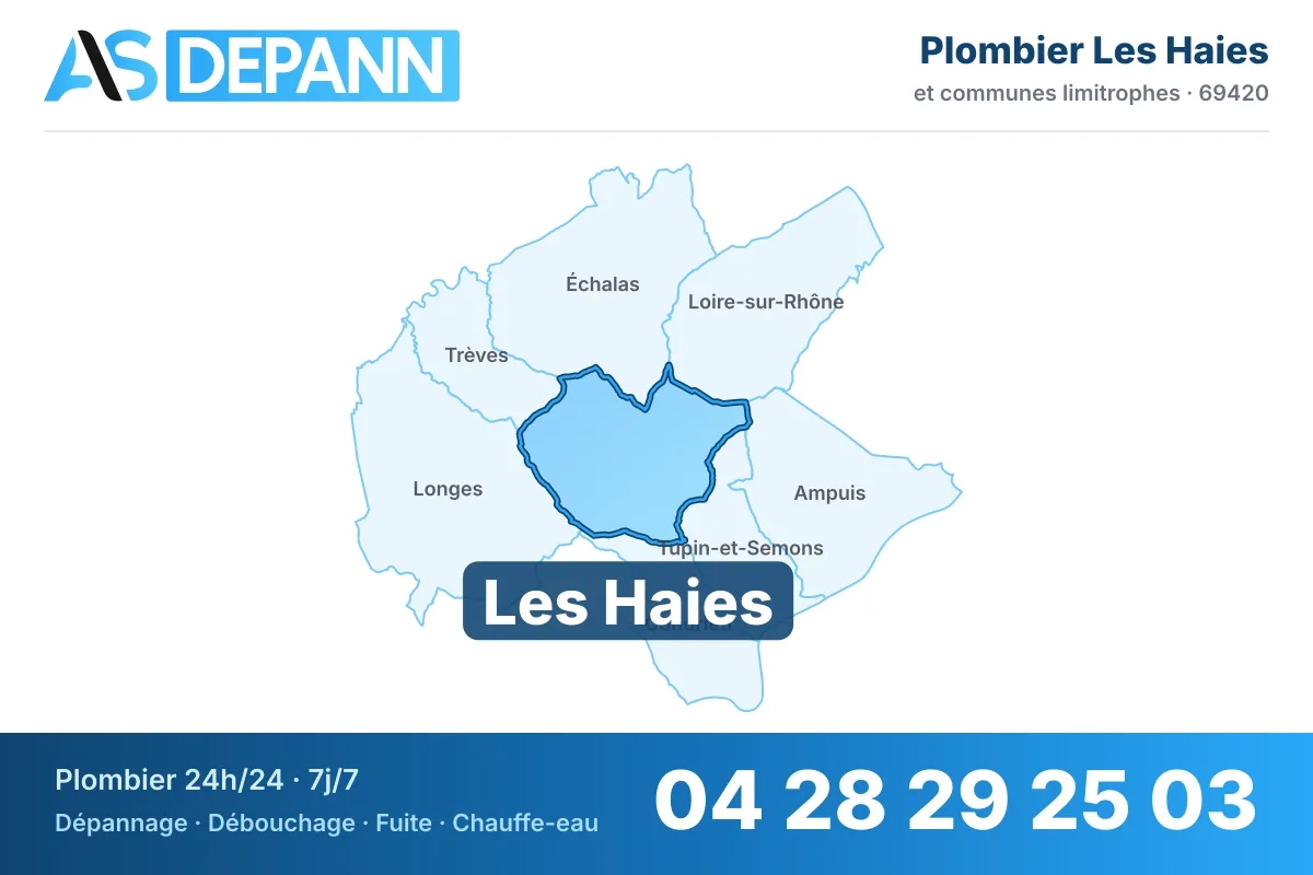 Plombier à Les Haies : carte de la commune (69420) et de ses voisines dans le secteur d'intervention de AS Depann