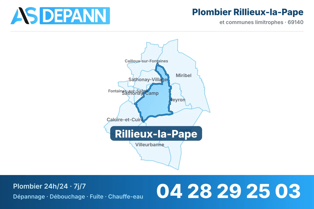 Plombier à Rillieux-la-Pape : carte de la commune (69140) et de ses voisines dans le secteur d'intervention de AS Depann